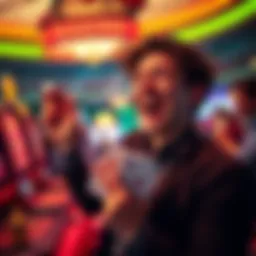 A joyful person celebrating a big win at a casino, with cash in hand and a smile on their face.
