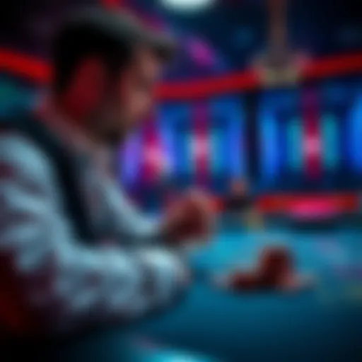 A person sitting at a casino table with chips in hand, focusing on the game
