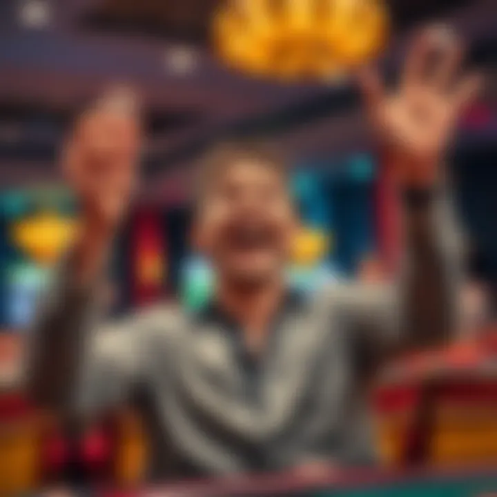 A person celebrating a big win at a casino with chips in hand and a joyful expression