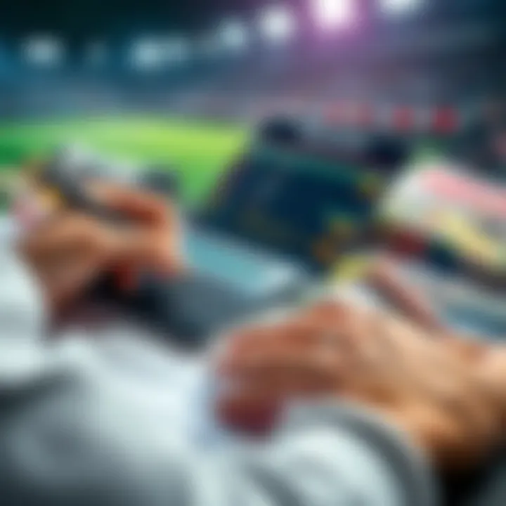 A person analyzing betting options on a notebook with a calculator and sports magazines