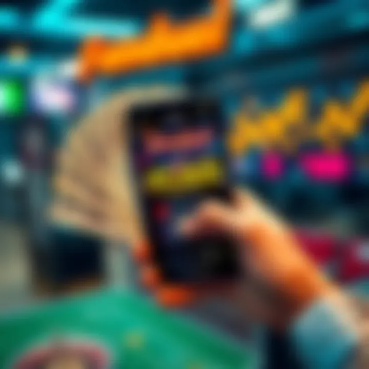 A hand holding cash with a phone displaying a betting app