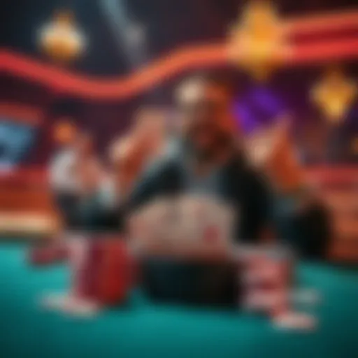 A player celebrating a big win of 1000 Euros with cards and chips on the table.