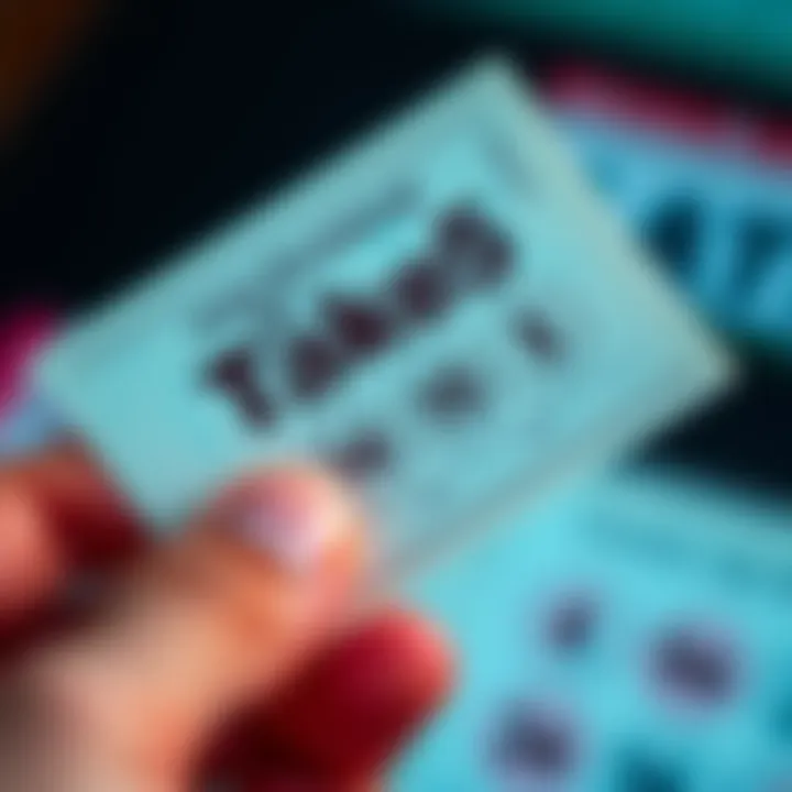 A close-up of a winning NY Take 5 lottery ticket, highlighting the four matching numbers and a joyful hand holding it, symbolizing luck and excitement.