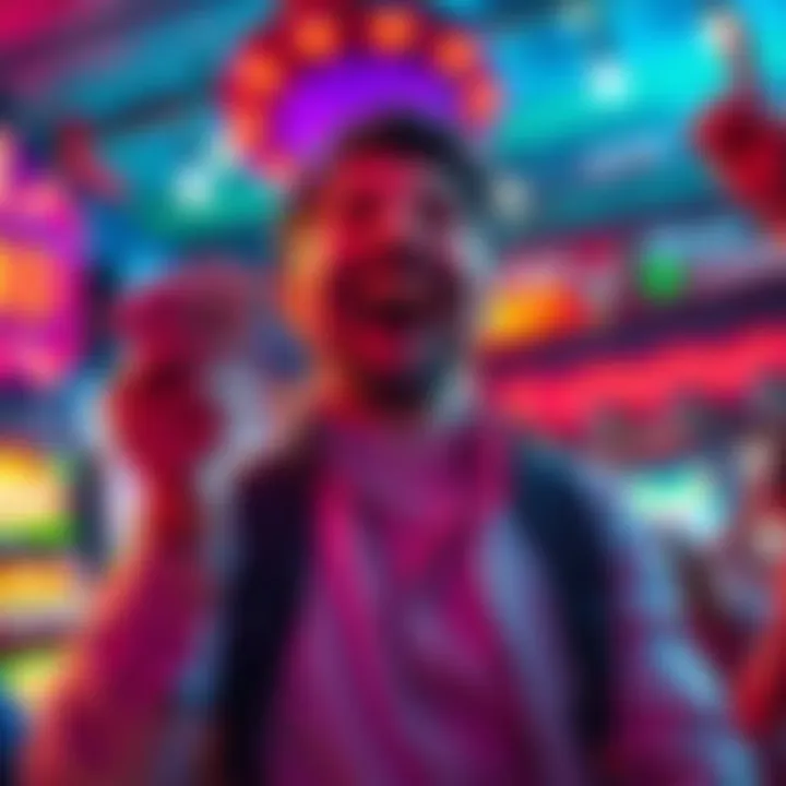 Winning Moment A person celebrating a gambling win, holding cash and smiling with excitement.