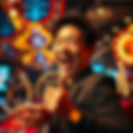 A person celebrating a big win at a casino, with chips and a joy-filled expression, surrounded by bright lights.