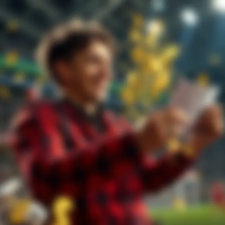 A joyful person celebrating a big win while looking at their betting slip and cash in hand.