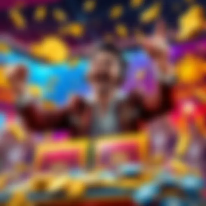 A joyful player celebrating a big win at the online casino game Book O' apower, surrounded by symbols of luck and coins.