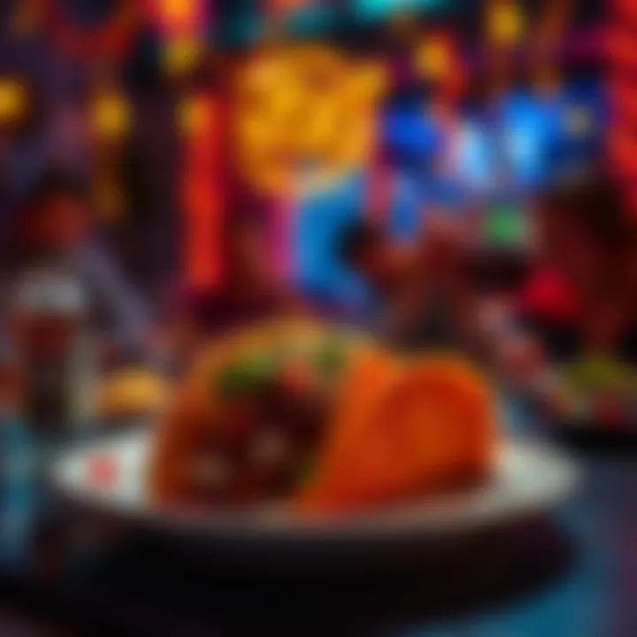 A festive scene with a taco plate and money symbolizing potential winnings of £200