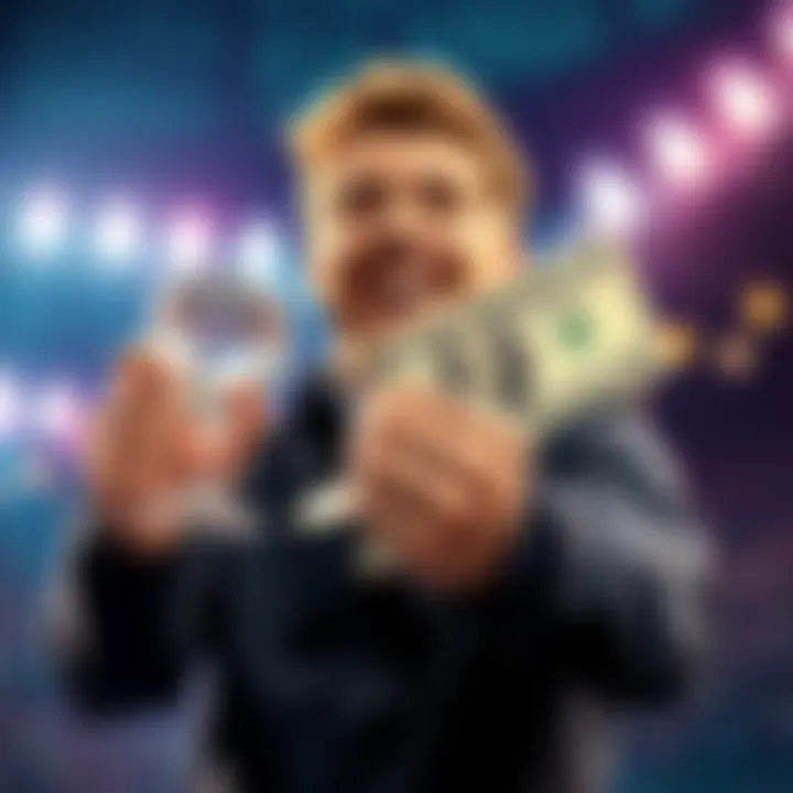 A person celebrating a $1550 win from a parlay bet, holding cash and smiling.