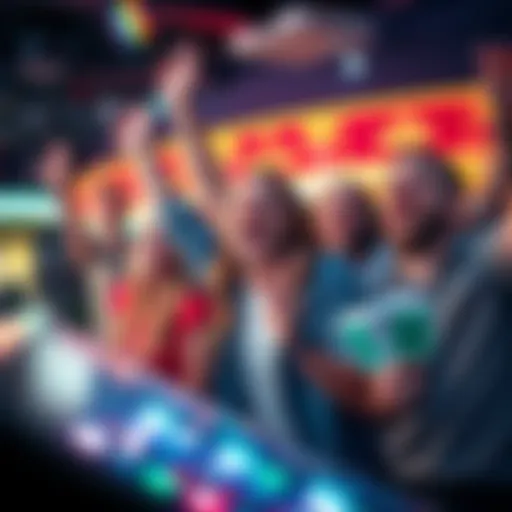 Winning Players Excited players celebrating after winning big prizes, showing joy and success in a gaming environment.