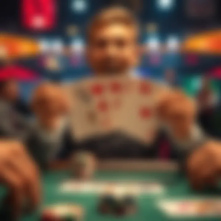 Winning Poker Hand A player excitedly reveals a Royal Flush in a poker game, celebrating a big win at the table.