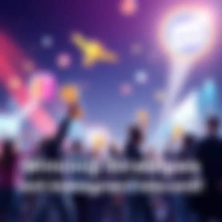 A vibrant graphic showing people engaging with Instagram and Discord platforms, with symbols of winning and community support.