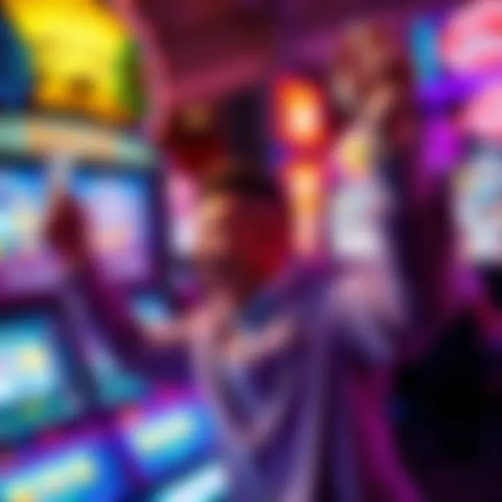 A person celebrating a big win with cash in hand and a gaming machine in the background.