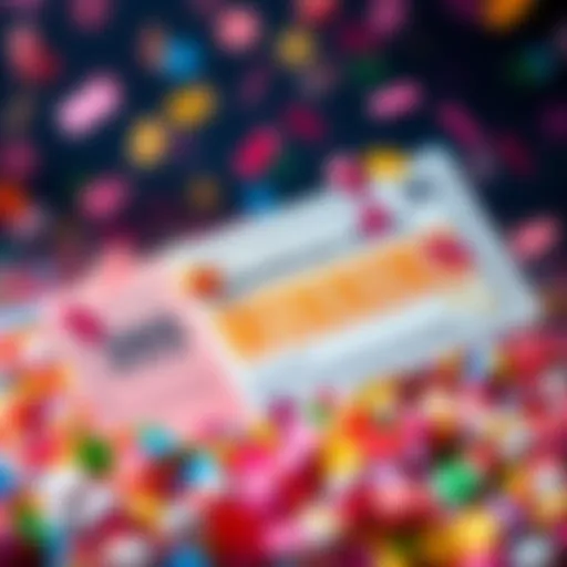 A close-up of a colorful winning ticket with confetti in the background, showing excitement and potential rewards.