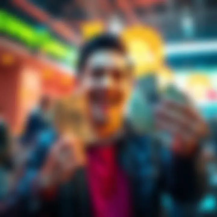 A person smiling while holding cash, showing excitement over winning money from a small bonus.