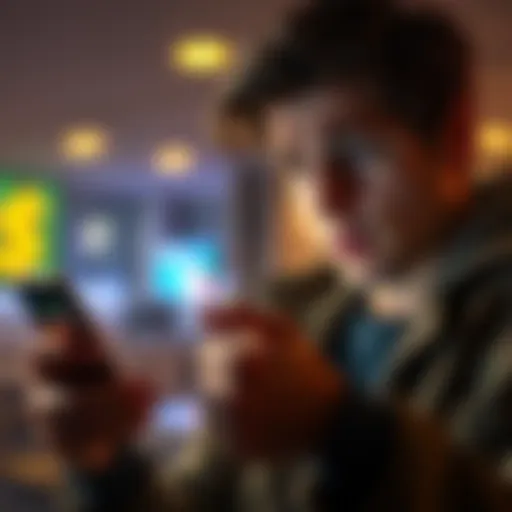 A person looking frustrated while using a phone to access Bet365, concerned about withdrawal problems after making a deposit from an underage account.