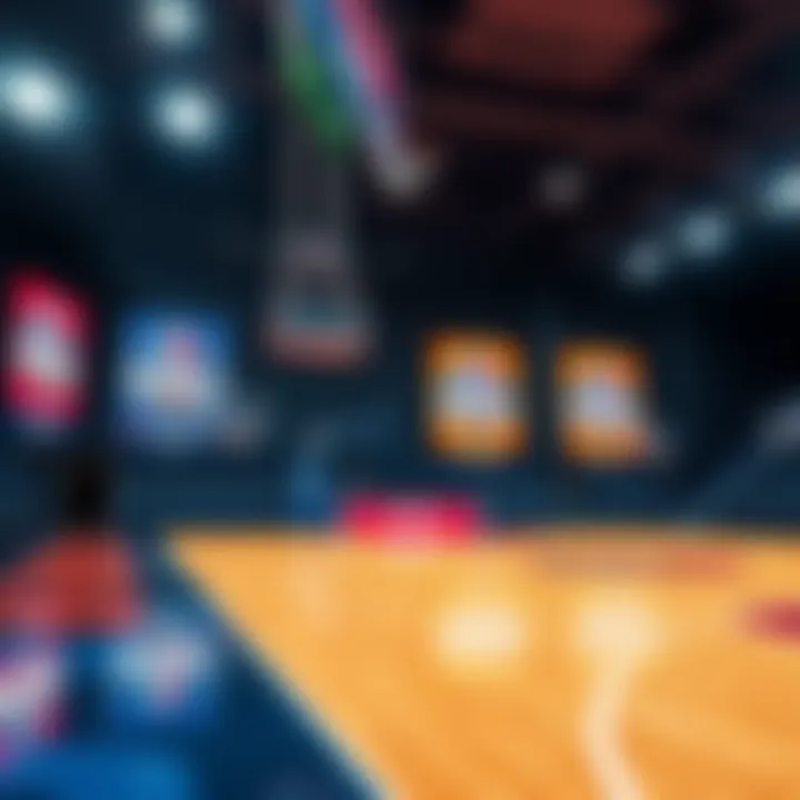 A basketball court with WNBA logos and betting odds displayed.
