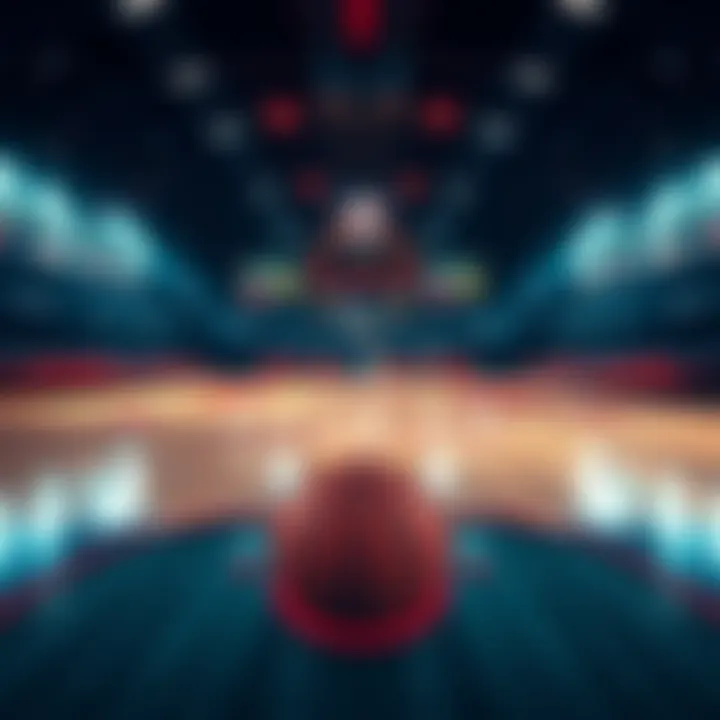 A basketball court with a scoreboard showing a close game, highlighting betting odds related to WNBA matches.
