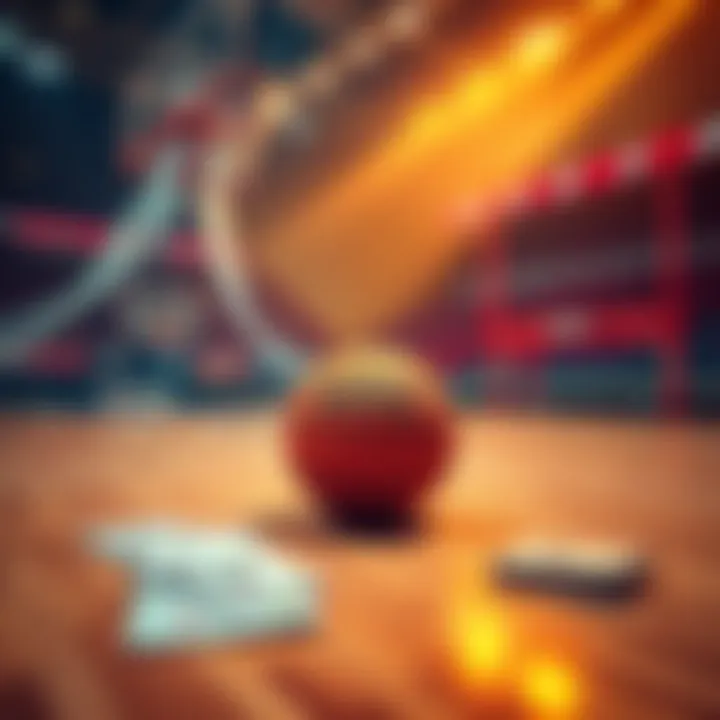 A basketball court with WNBA logos and betting slips