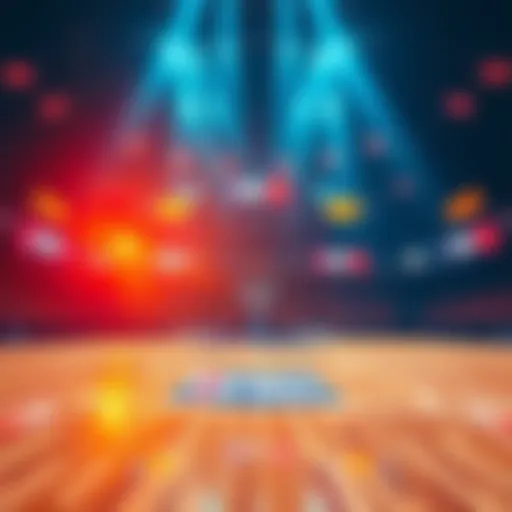 Basketball court with WNBA logos and betting odds displayed