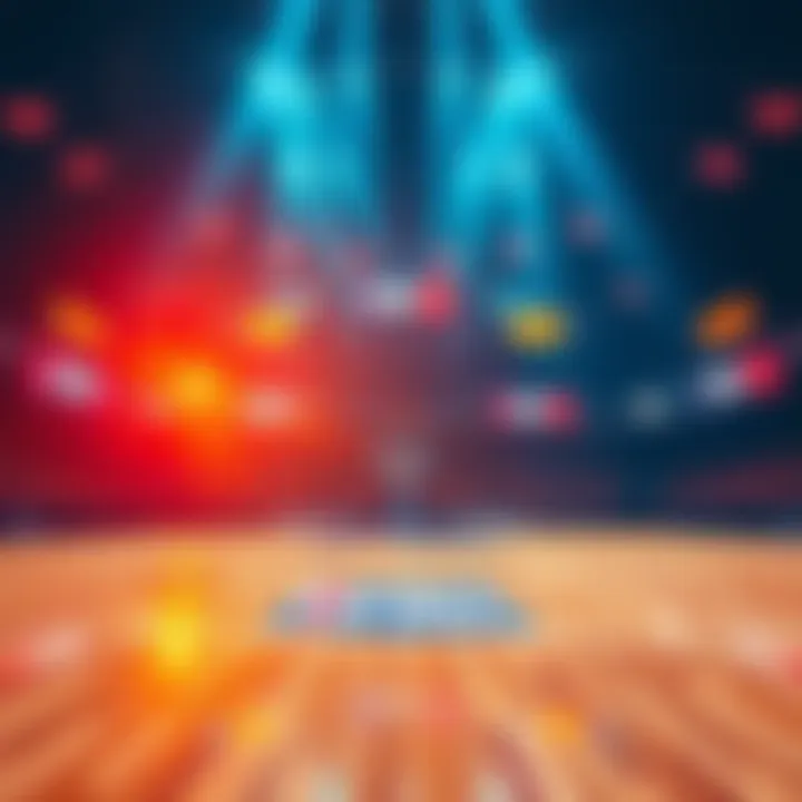 Basketball court with WNBA logos and betting odds displayed