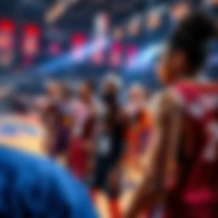 Basketball players on court with a betting slip in focus, highlighting WNBA game day strategies