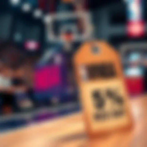 A graphic showing a WNBA logo alongside a price tag with reduced numbers, symbolizing a discount offer