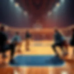 Group of people discussing the WNBA Lock and its implications on a basketball court.