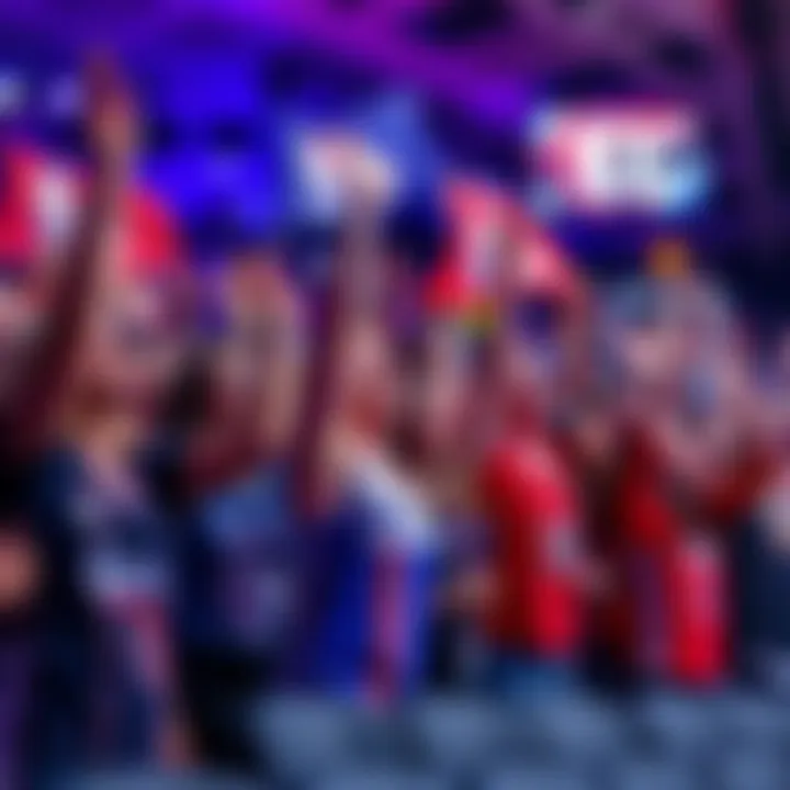 Group of excited fans cheering at a WNBA game, holding banners and wearing team jerseys