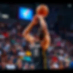 A basketball player shooting during a WNBA game with a crowd in the background.