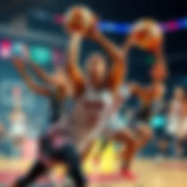 Players from various WNBA teams competing in an intense game, showcasing their skills and teamwork.