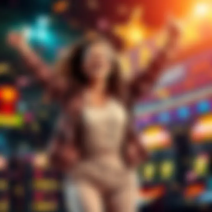 A happy woman jumping in joy after winning a life-changing jackpot, with confetti falling around her.