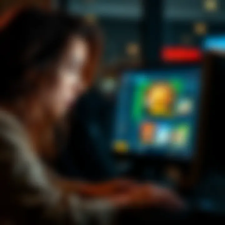 A concerned woman looking at a computer screen with gambling site open, reflecting her worries about online casino addiction and debt.