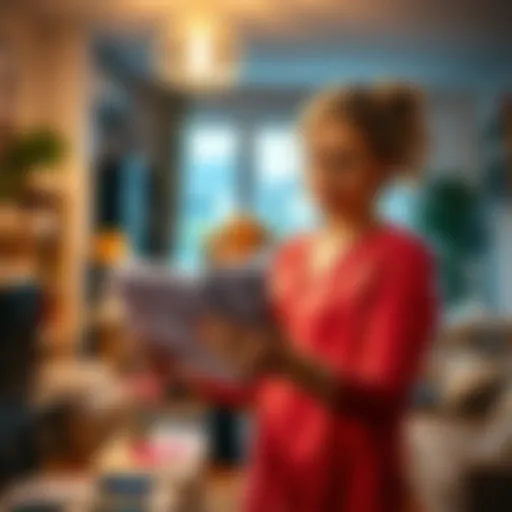 A woman looks distressed while holding bills and caring for her child in a cluttered living room, showing the impact of financial troubles and relationship strain.