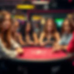 Women at a Poker Table A group of women playing poker at a table, showing focused expressions and competitive spirit.