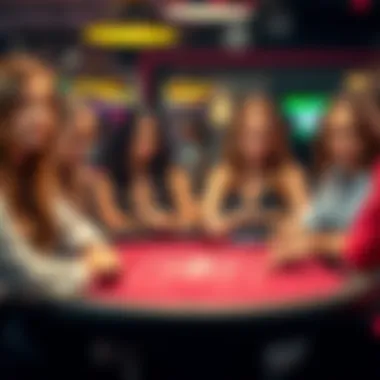 Women at a Poker Table A group of women playing poker at a table, showing focused expressions and competitive spirit.