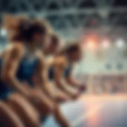 A group of female athletes competing in a sports tournament, showcasing teamwork and skill.