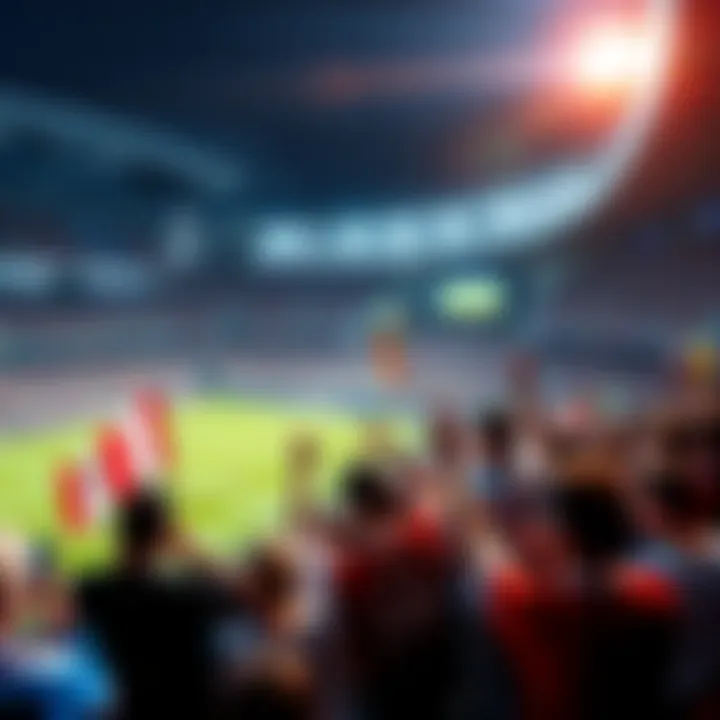 Fans cheering in the stadium for the opening match of World Cup 2026, featuring flags and banners of participating teams