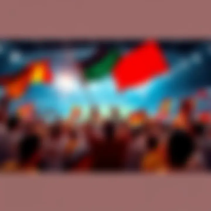 Exciting World Cup Finals Tonight Fans cheering with flags during the World Cup Finals event