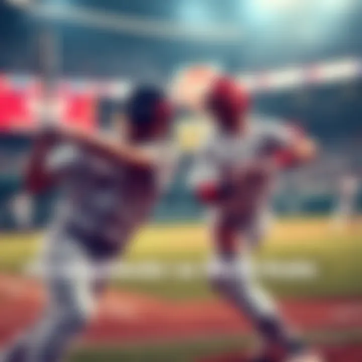 Exciting moment of baseball players competing in the World Series Double