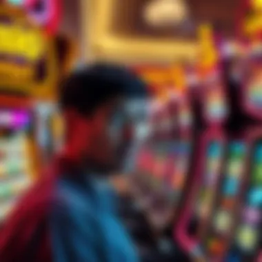 A concerned individual at a casino slot machine, reflecting on recent jackpot issues with Caesars Rewards.