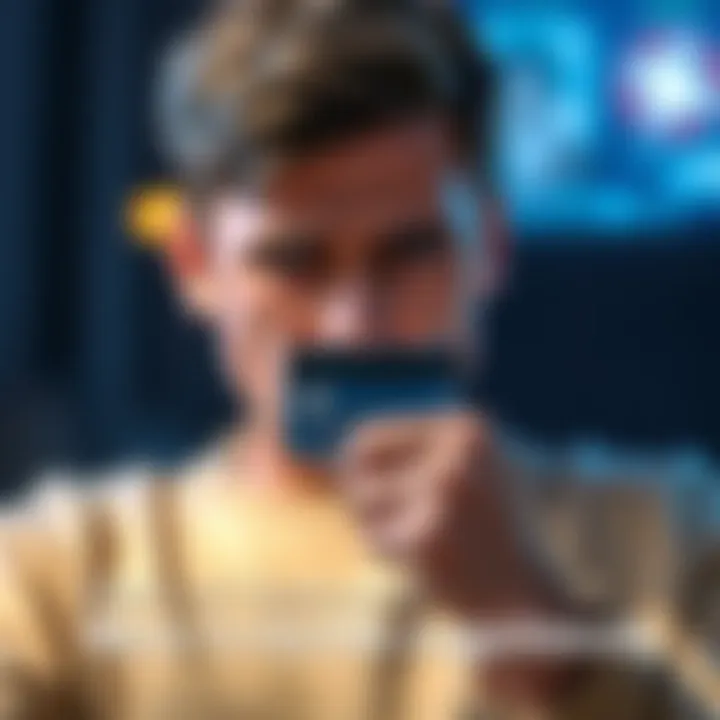 A person looks distressed while holding a credit card, symbolizing financial struggle due to gambling addiction.