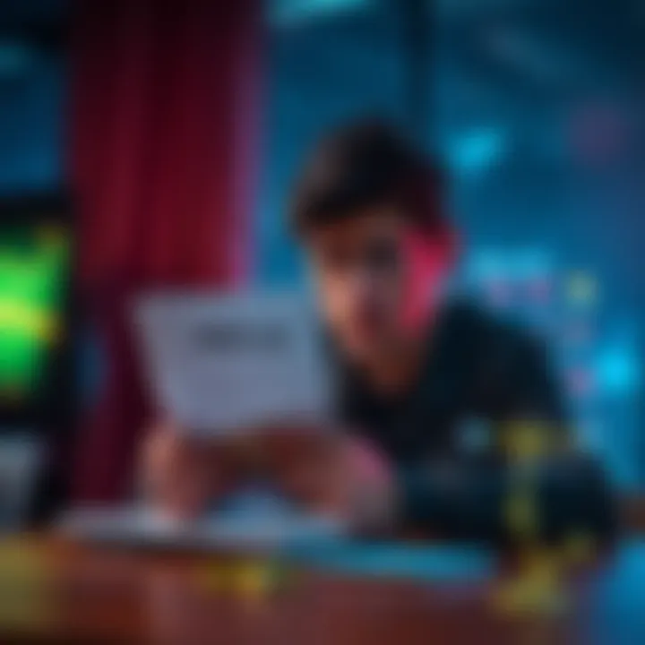 Person looking concerned about a name on a list A worried individual sits at a table, staring at a document titled 'OSN List'. They appear deep in thought, contemplating their next steps regarding gaming restrictions.