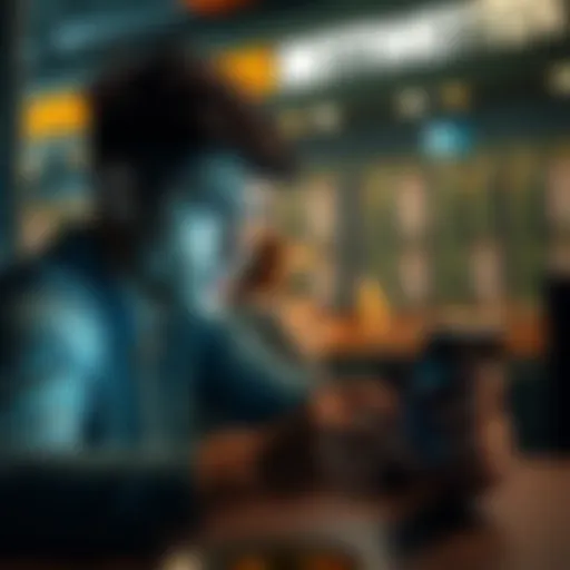 A person sitting at a table with a distressed expression, staring at a smartphone displaying sports betting odds, highlighting the impact of gambling addiction.