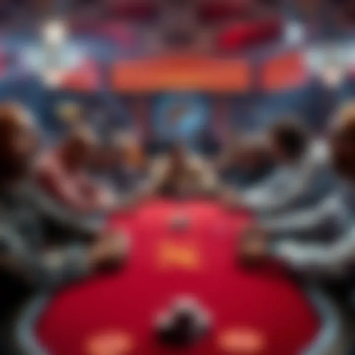 Poker table with unhappy players expressing frustration over costs and game fairness during the WSOP event