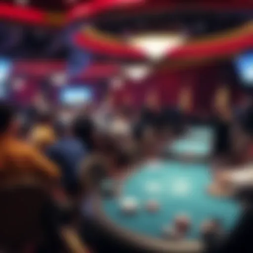 A crowded poker tournament room with fewer players at tables compared to previous years, reflecting the drop in participation for the WSOP Main Event.