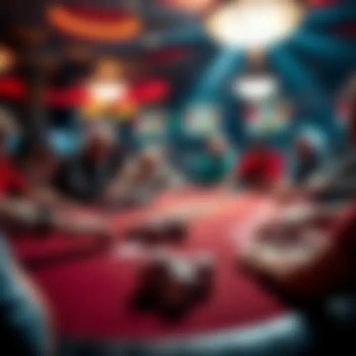 A poker table at the WSOP Main Event with players and chips, highlighting the atmosphere of competition without showing any specific action hands.