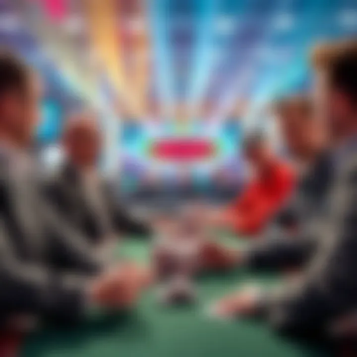 A group of commentators discussing the new WSOP streaming format on ESPN, with poker tables in the background.