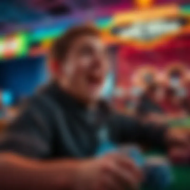 A person excitedly participating in a poker event, with WSOP tickets and a Las Vegas backdrop