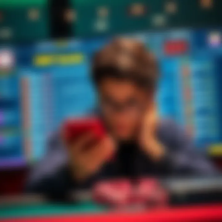 A person looking at a smartphone with a puzzled expression, surrounded by WSOP tournament details on a computer screen.